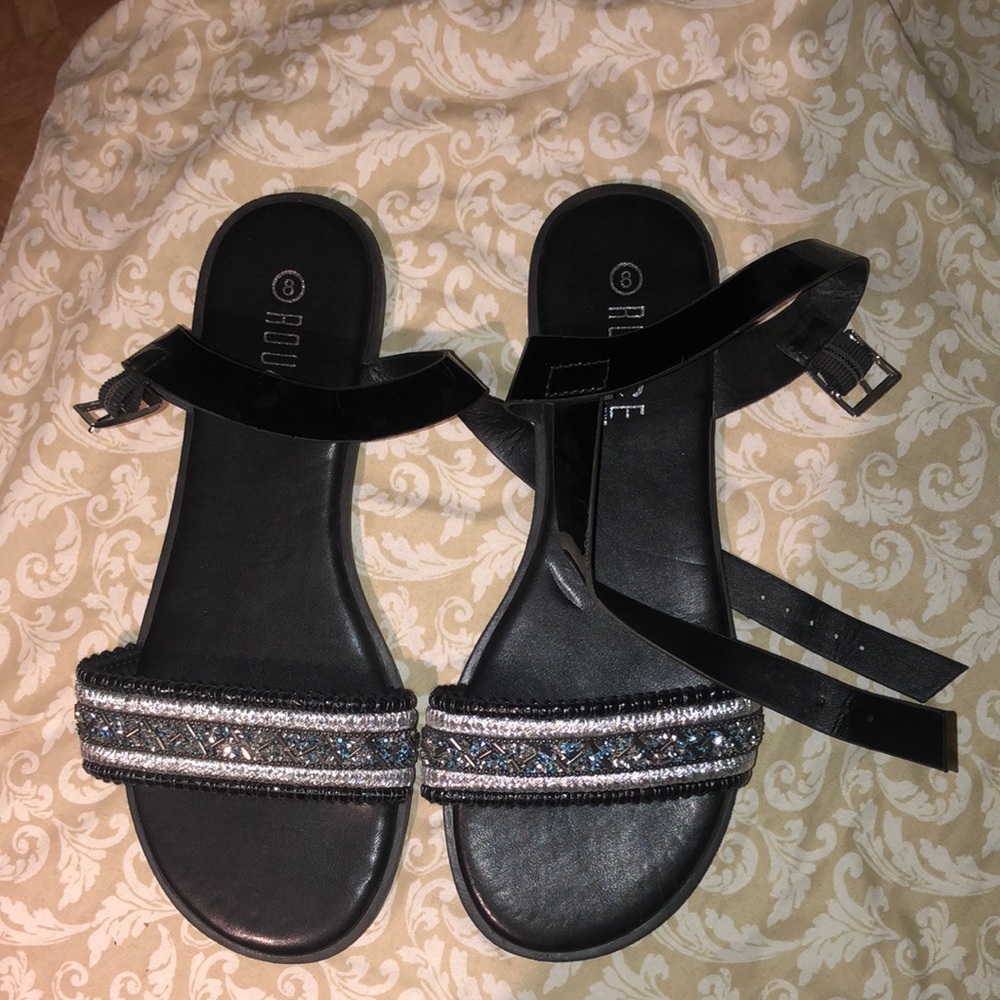 Elegant Black Sandals with Silver Accents